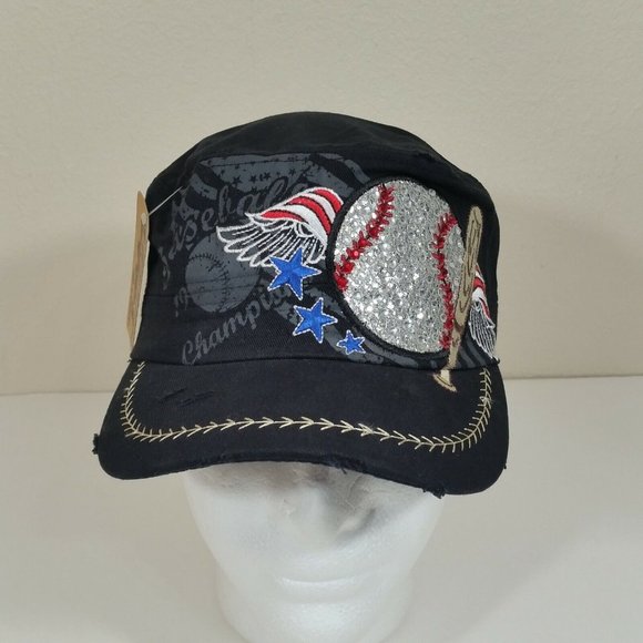 NWT Leader LOGA Baseball Cap Hat Champion Stars Stripes Wings Sequin Bling - Picture 1 of 8